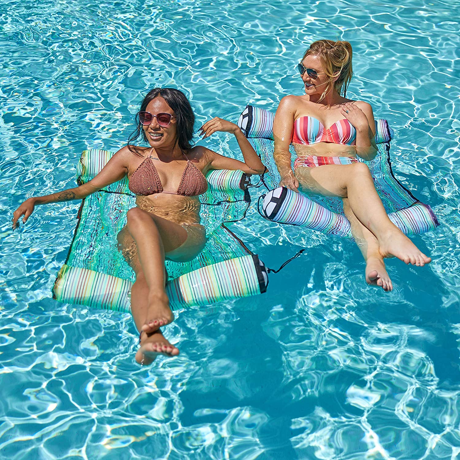 Clearance- 4-in-1 Inflatable Hammock Pool Lounger (Blue & Green)