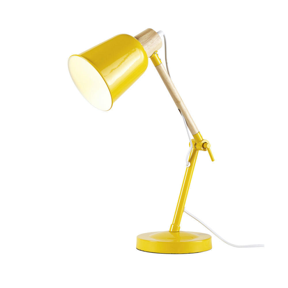 PIXIE - Lampe de bureau en métal jaune et hévéa