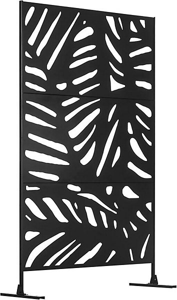 Outsunny Panneau Brise Vue décoratif extérieur Noir à Motif végétal en métal