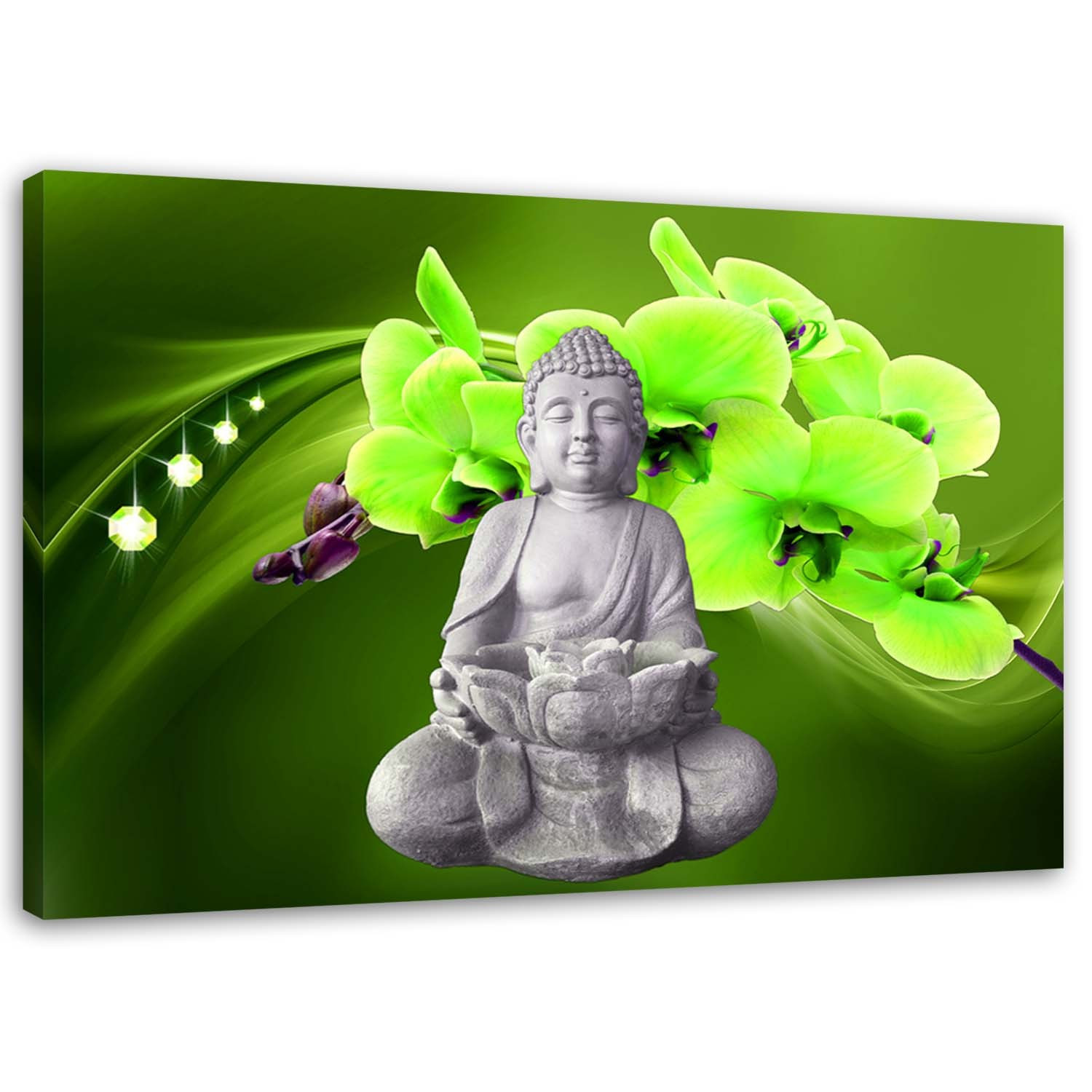 Feeby Obraz na płótnie Budda z zieloną orchideą 60x40