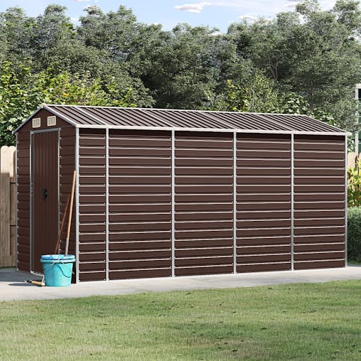 NNEVL Garden Shed Brown 191x385x198 cm Galvanised Steel