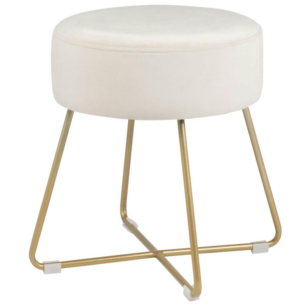 - Tabouret en velours beige et métal doré