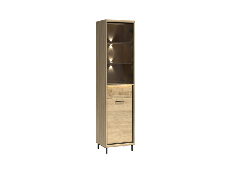 Witryna Wąska MILAN 49 cm Hikora Metalowe Nogi Cicha Szuflada Nowoczesna