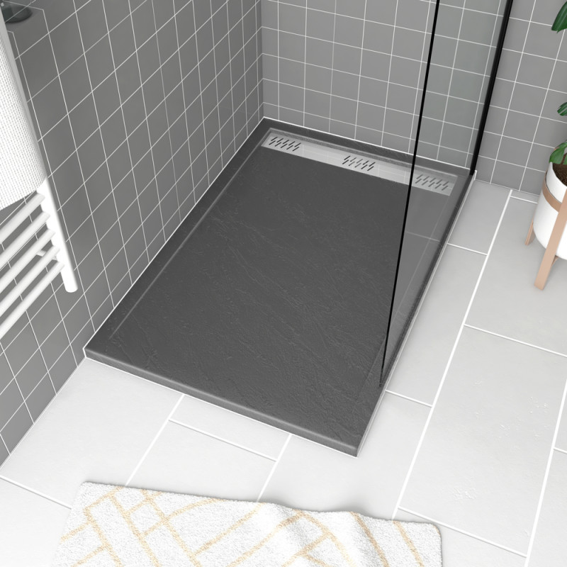 Receveur de douche avec grille linéaire Pedra gris 90 x 140 cm AURLANE