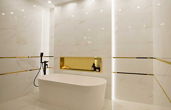 Balneo Niche murale de douche 90x30x7cm, étagère encastrable douche acier inox, finition gold, WALL-BOX ONE