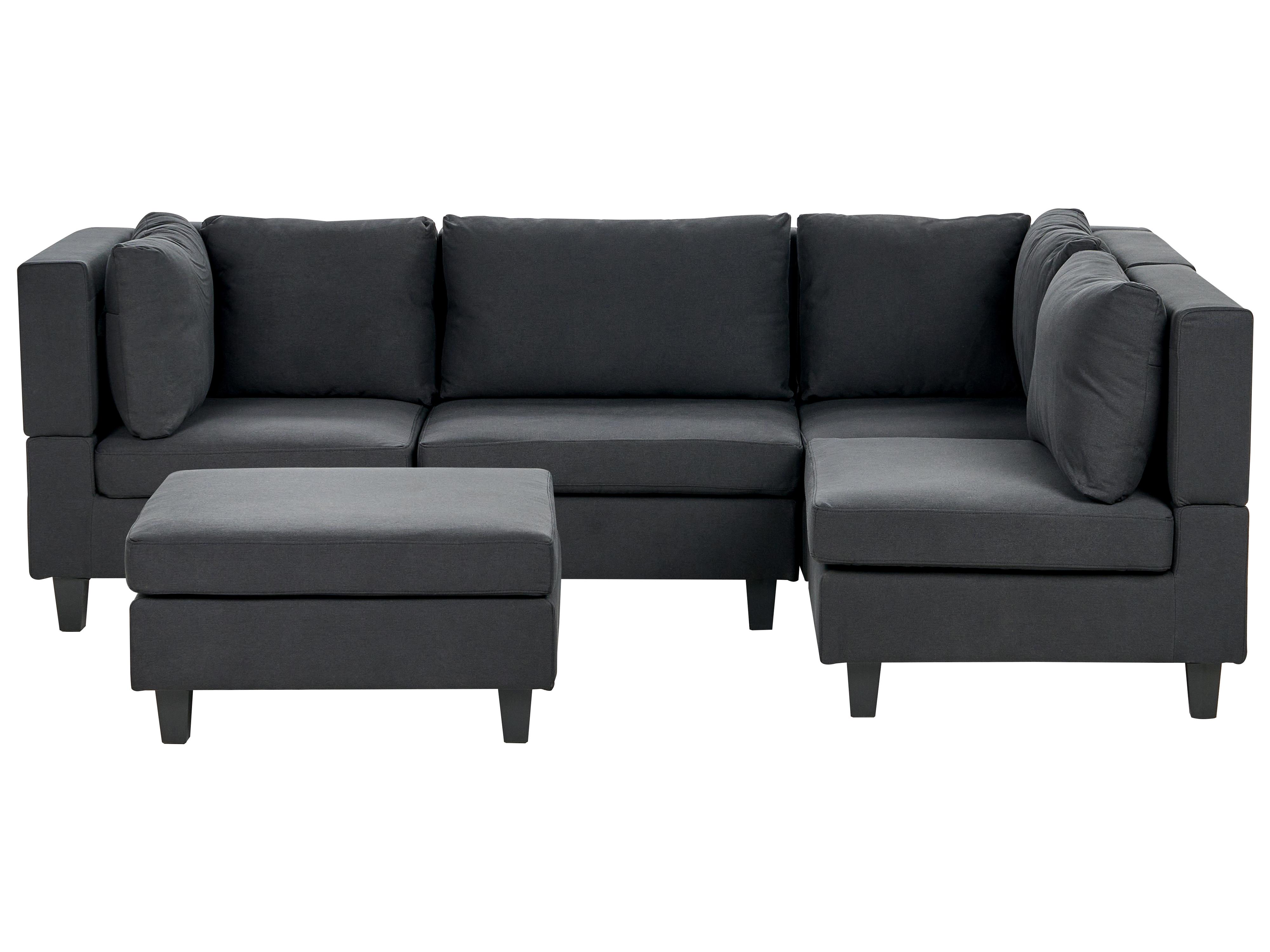 Modular Corner Sofa 4 Seater UNSTAD Fabric Black with Ottoman Left Hand