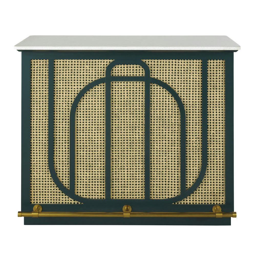 Splendid - Bar 1 porte cannage en rotin vert sapin et métal finition laiton