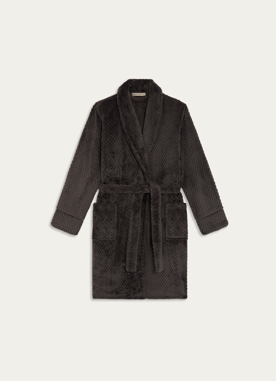 PEIGNOIR EN POLAIRE EMBOSSÉ MOUTO GRIS ANTHRACITE