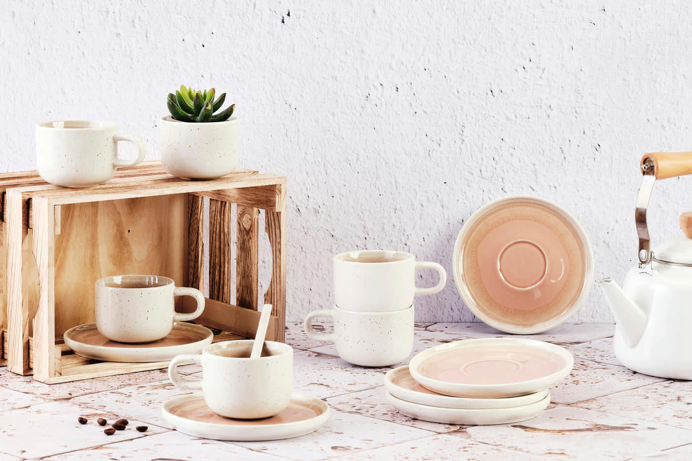 OXYGEN - Lot de 6 tasses en grès rose D15