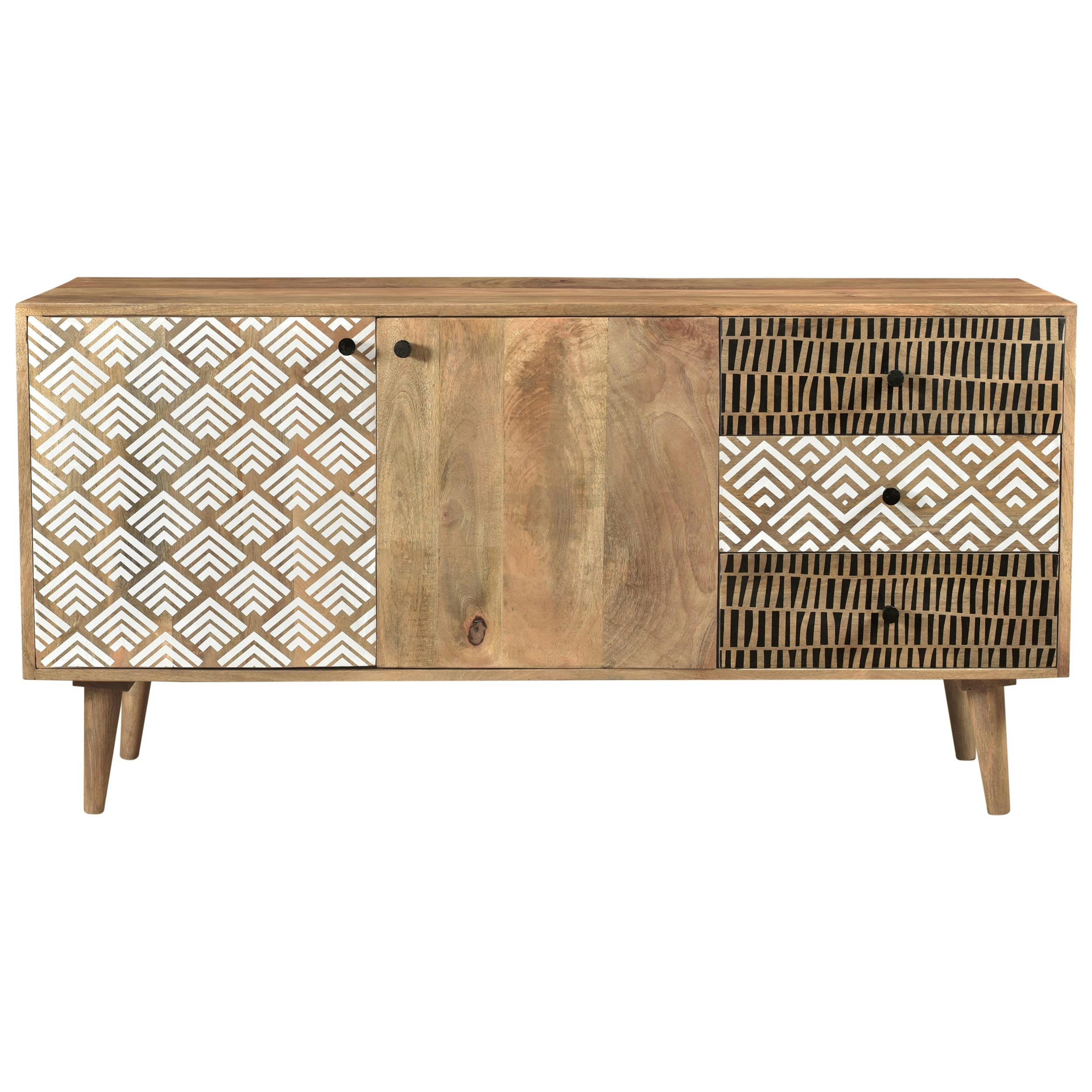 TALI - Buffet en bois 2 portes 3 tiroirs à motifs