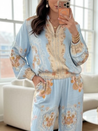 Retro Paisley Print Wide-Leg Pants