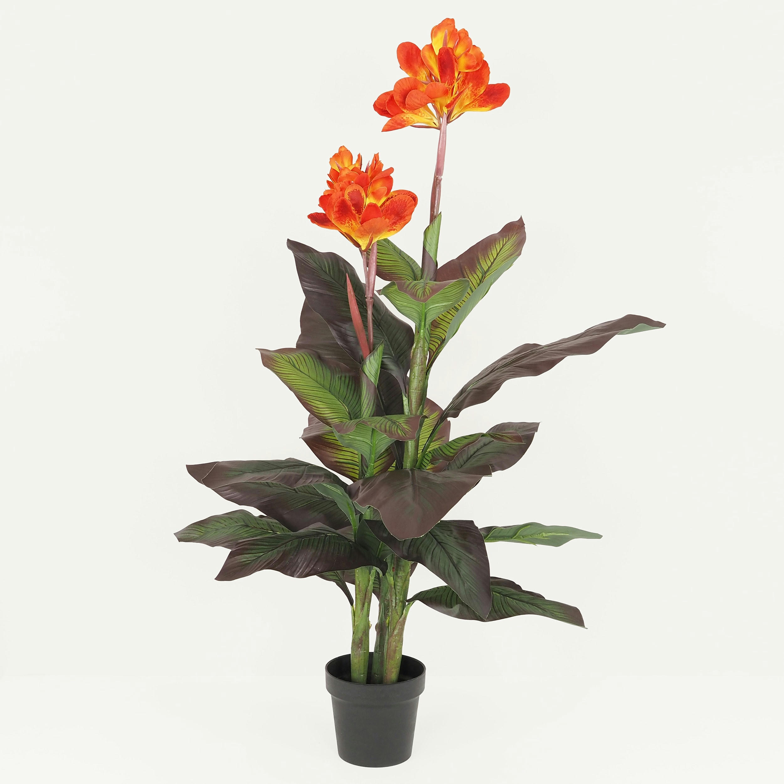 - Canna artificiel 2 fleurs et 3 troncs, 120cm orange