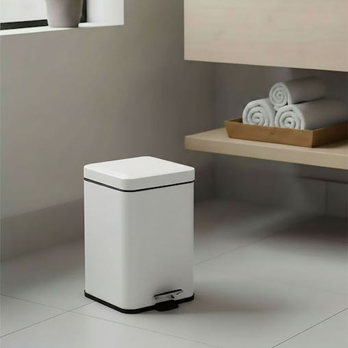 SOGA 2X Foot Pedal Stainless Steel Square Trash Bin White 12L