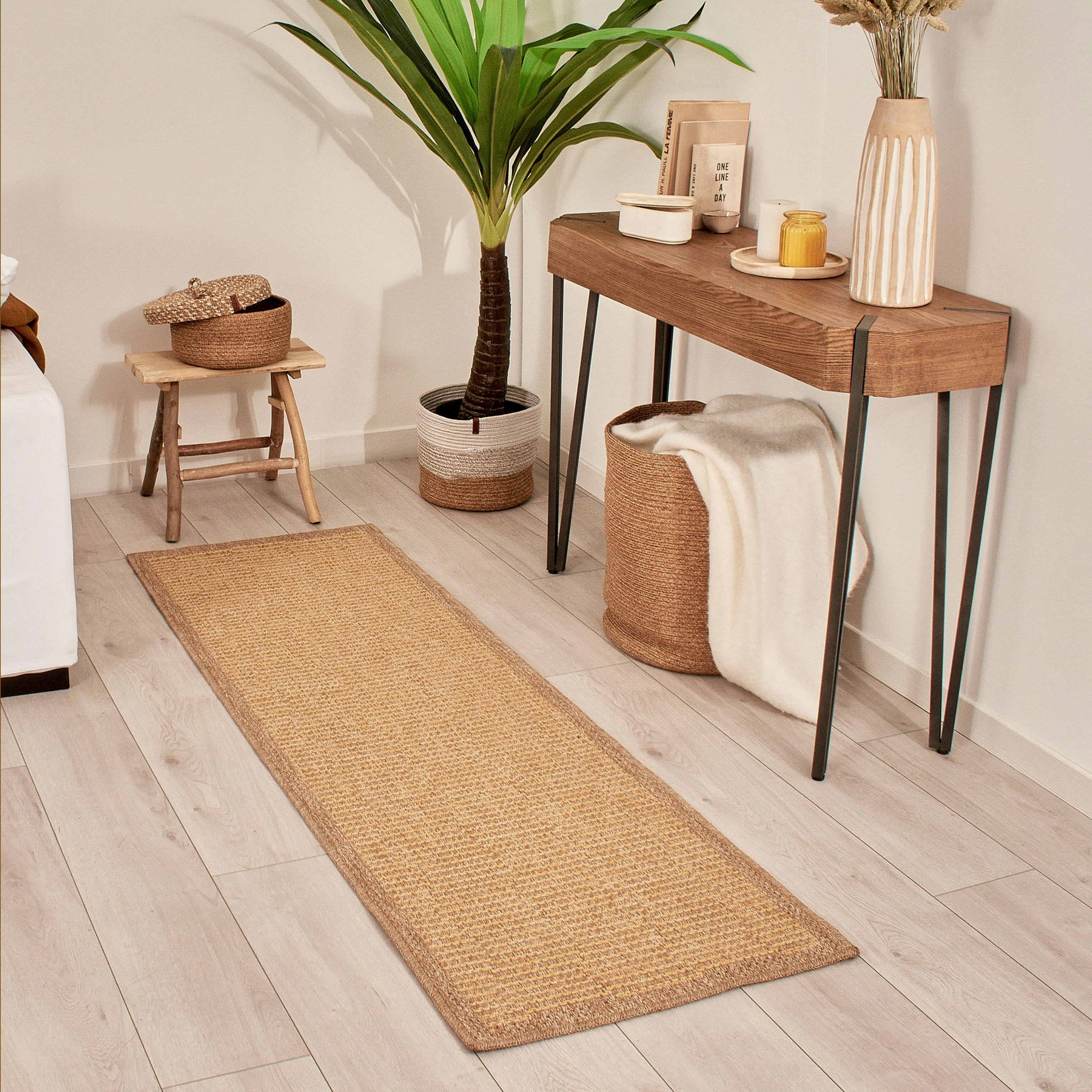 NATURE - Tapis polypropylène aspect jute jaune - 60x180 cm