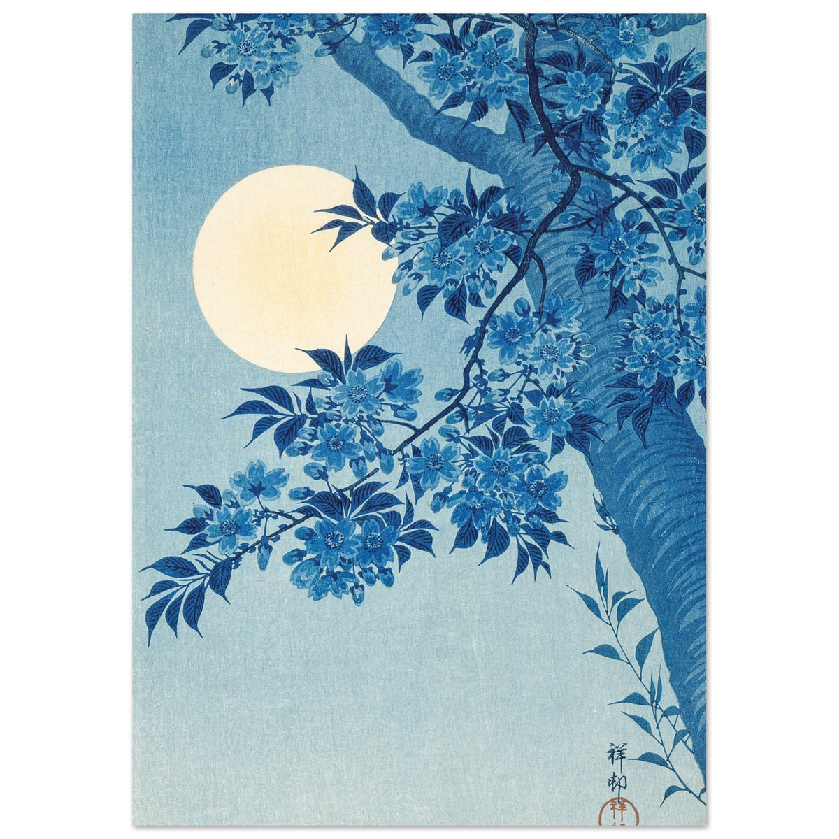 Artfulprints Poster Ohara Koson - Blossoming cherry on a moonlit night  - A4 21x29.7 cm - Meerkleurig