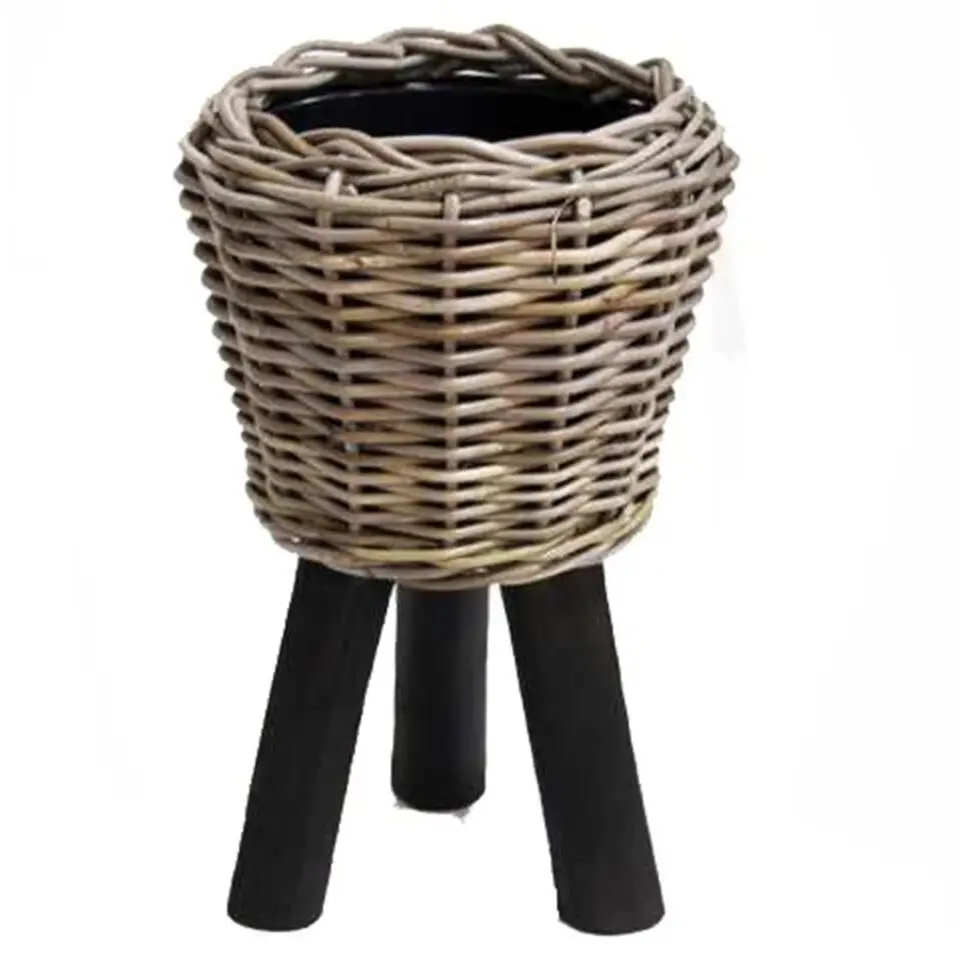 Van der Leeden Planten/bloemen mand op pootjes -rotan -D27xH42 cm