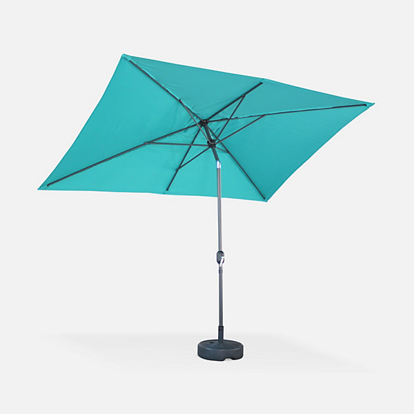 Parasol droit rectangulaire 2x3m - Touquet Turquoise - mât central en aluminium orientable et manivelle d'ouverture