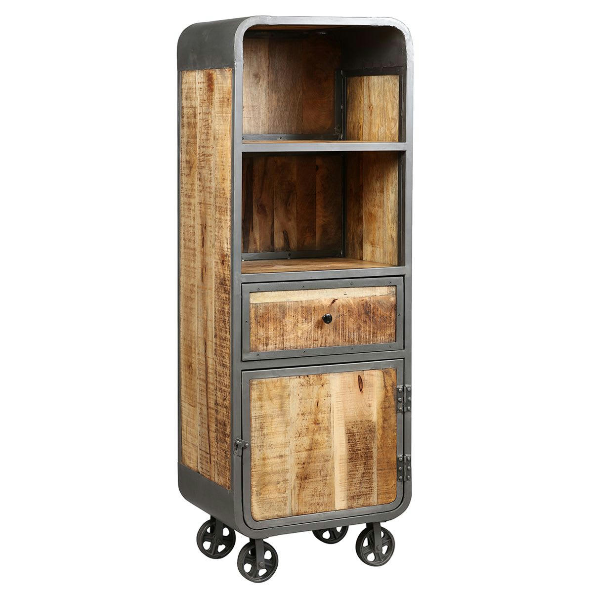 EDWIN - Etagère  multi-rangements acier et bois massif