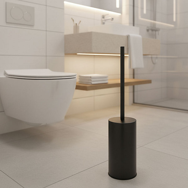 Kibath Porte-balai de toilette rond avec finition noire mate en acier inoxydable