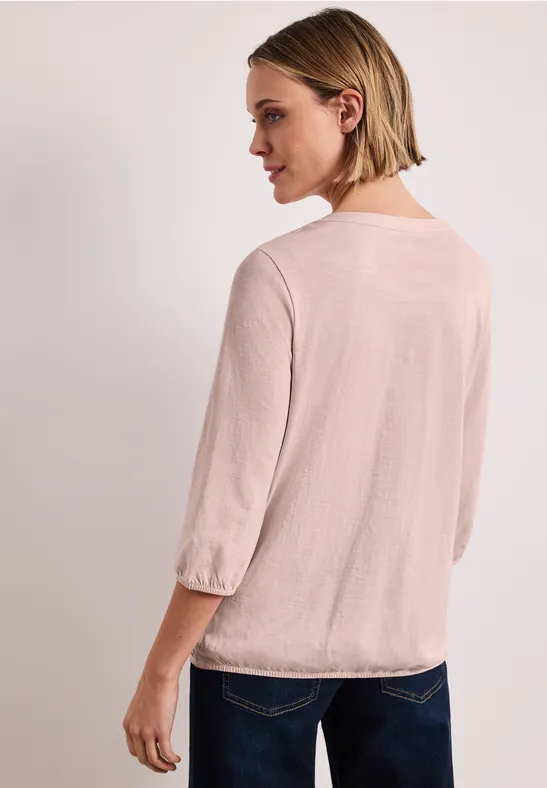 3/4-Arm Shirt mit Split Neck und Knöpfen