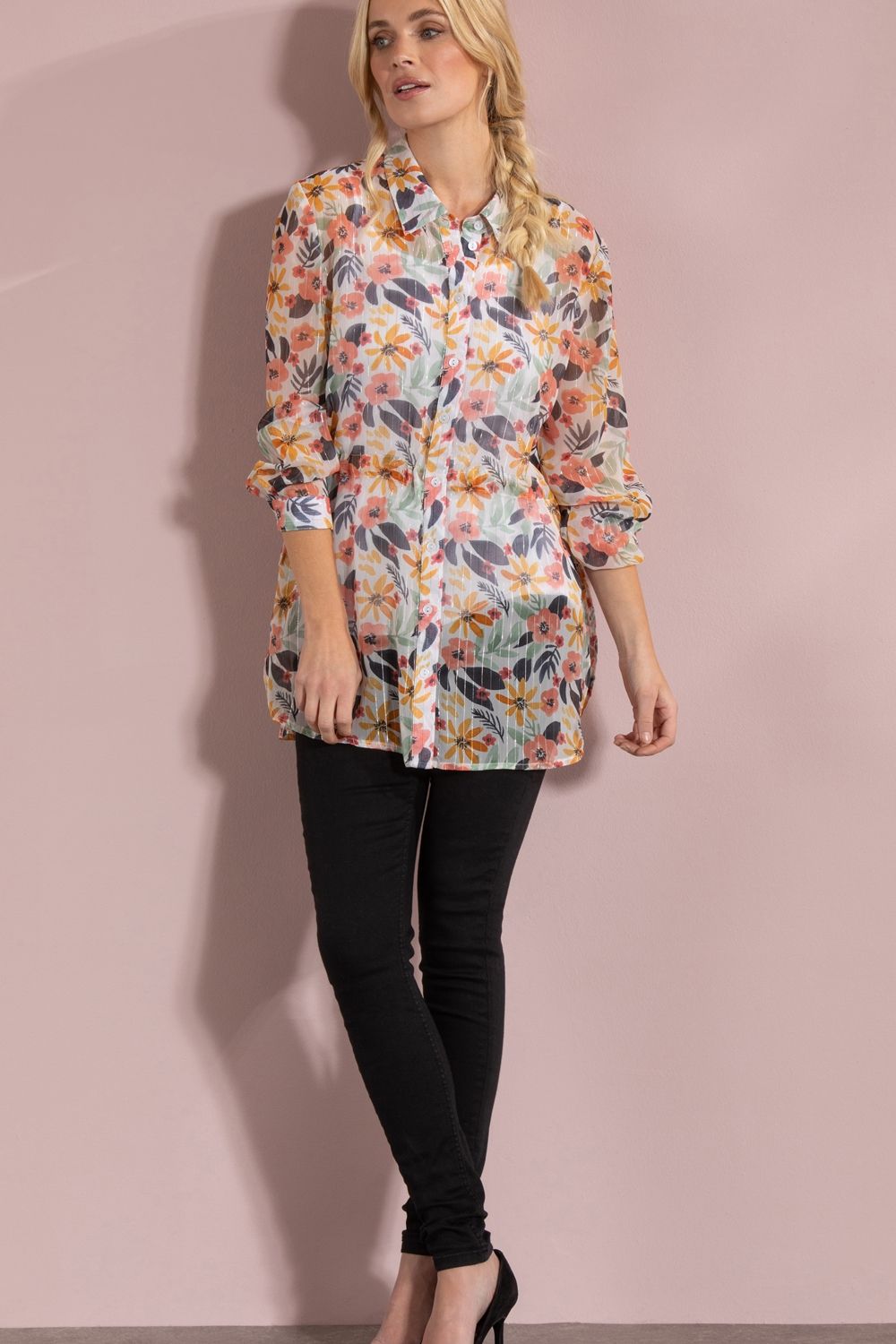 Klass. Botanical Print Semi Sheer Shirt