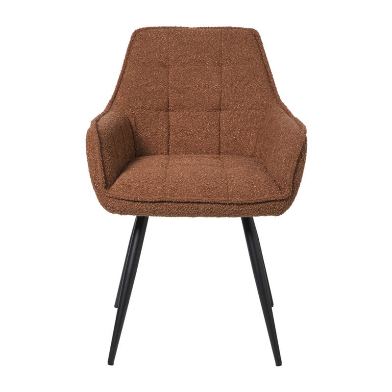 Eetkamerstoel boucl&eacute; met armleuning - bruin - 87x56.5x43 cm