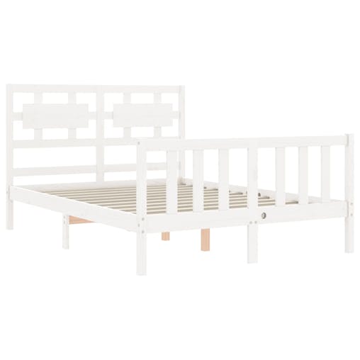 NNEVL Bed Frame with Headboard White 137x187 cm Double Solid Wood