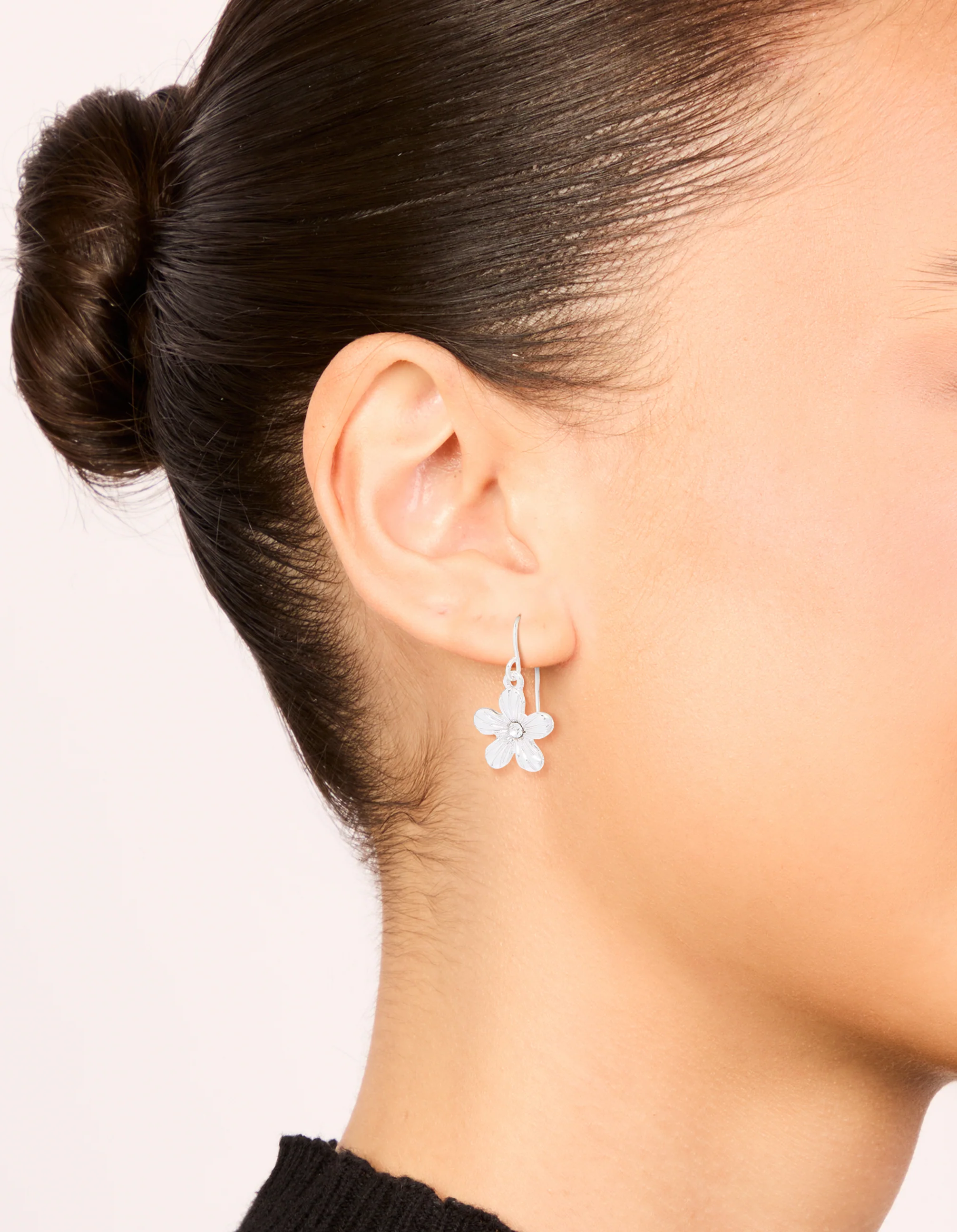 Silver Diamante Flower Drop Earrings