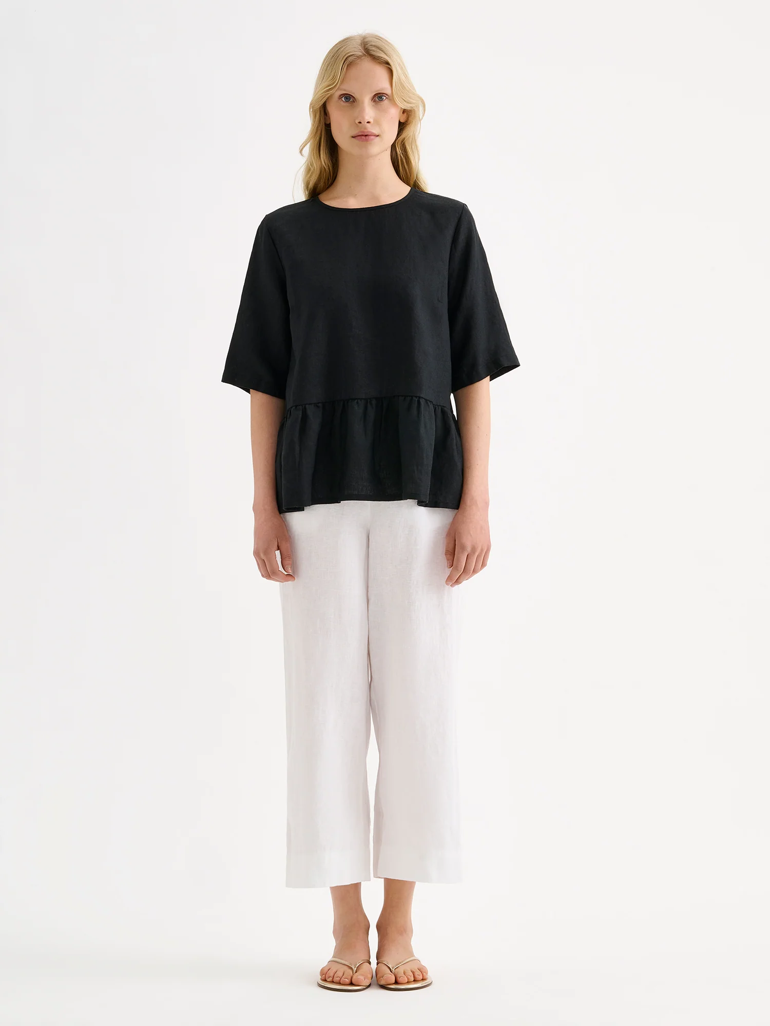 SAARI culottes-pellavahousut - valkoinen