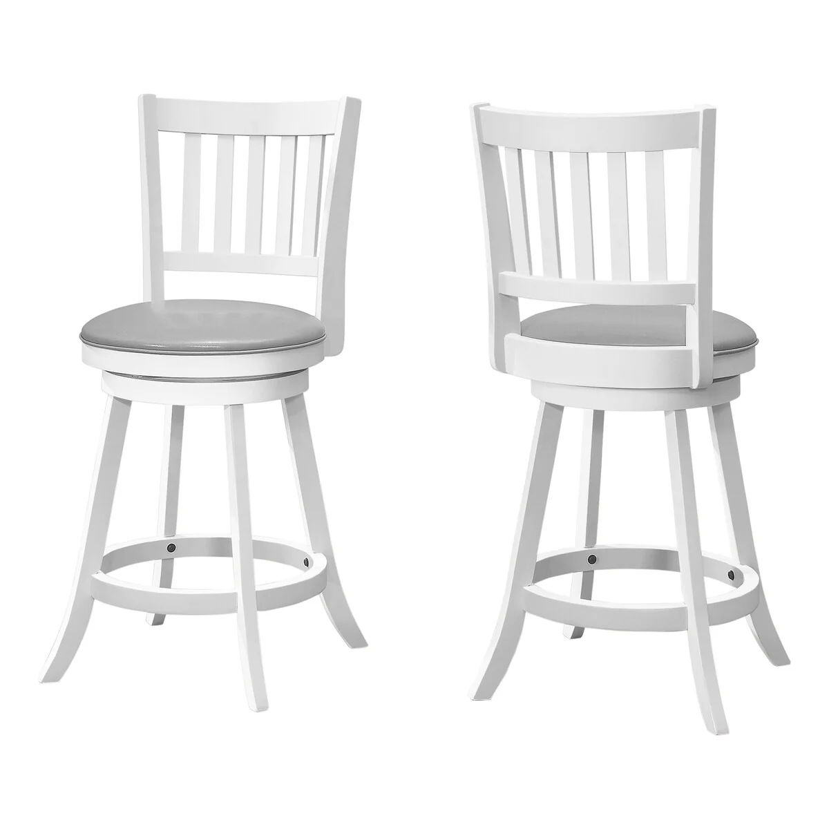 Bar Stool, Set Of 2, Swivel, Counter Height, Kitchen, Wood, Pu Leather Look, Transitional - 17.5 x 18.25 x 38