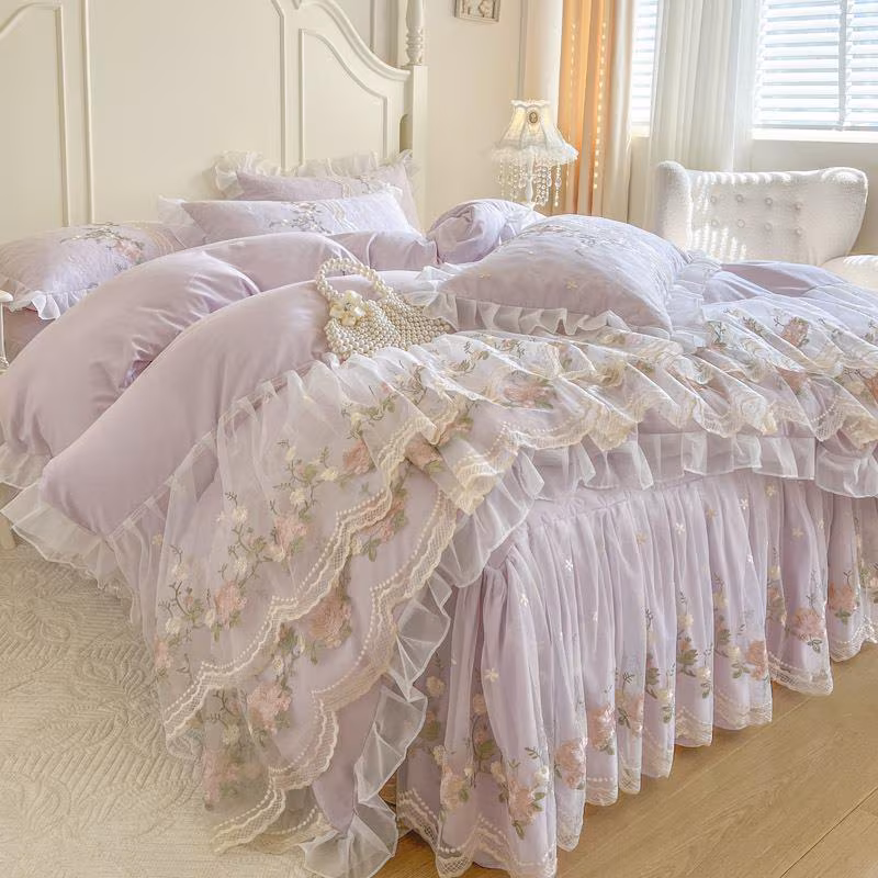 Lace Knitted Cotton Bed Cover Set: Elegant Cozy Bedding