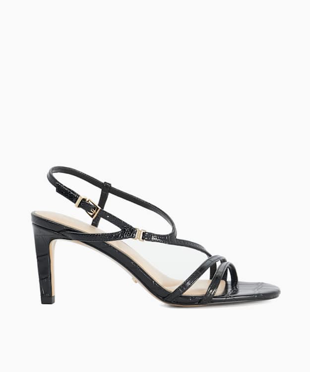 Maiple T Black - Croc-Effect Leather Heeled Sandals