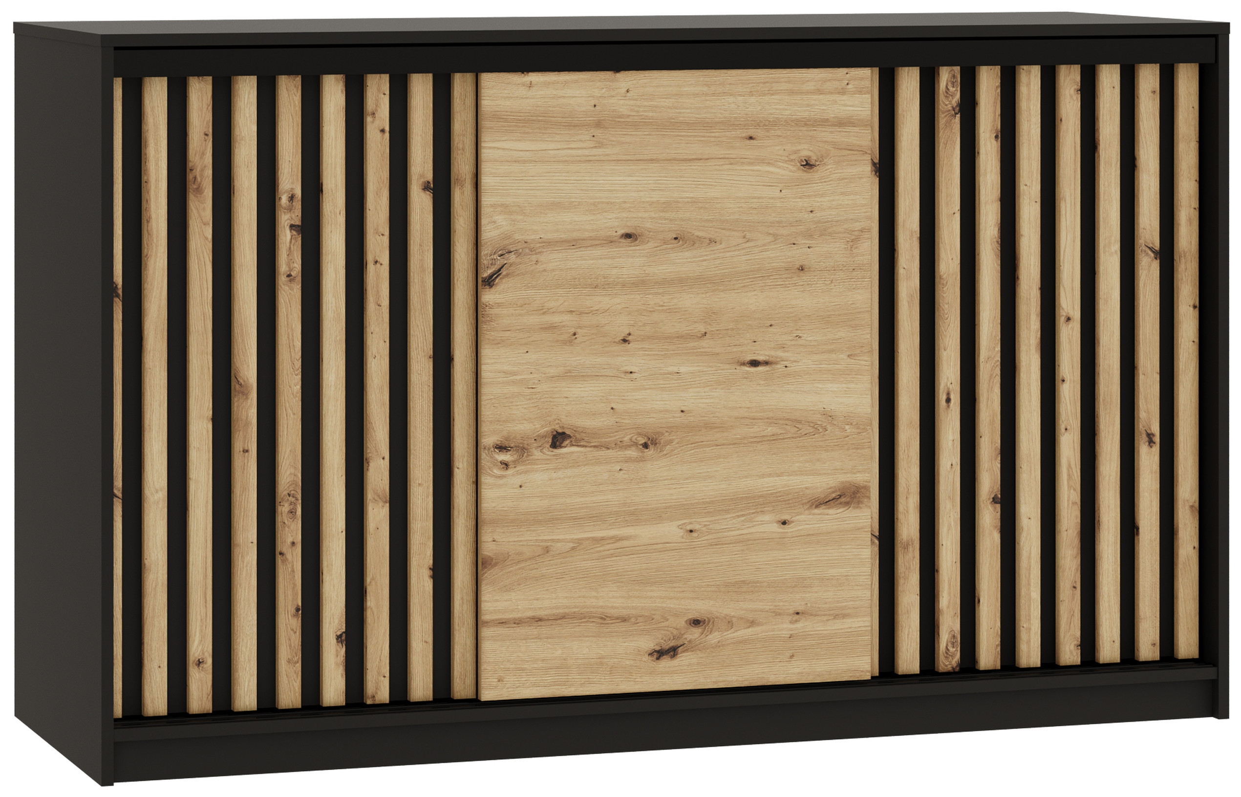 Komoda przesuwna z lamelami 160 cm LOFT czarny / dąb artisan