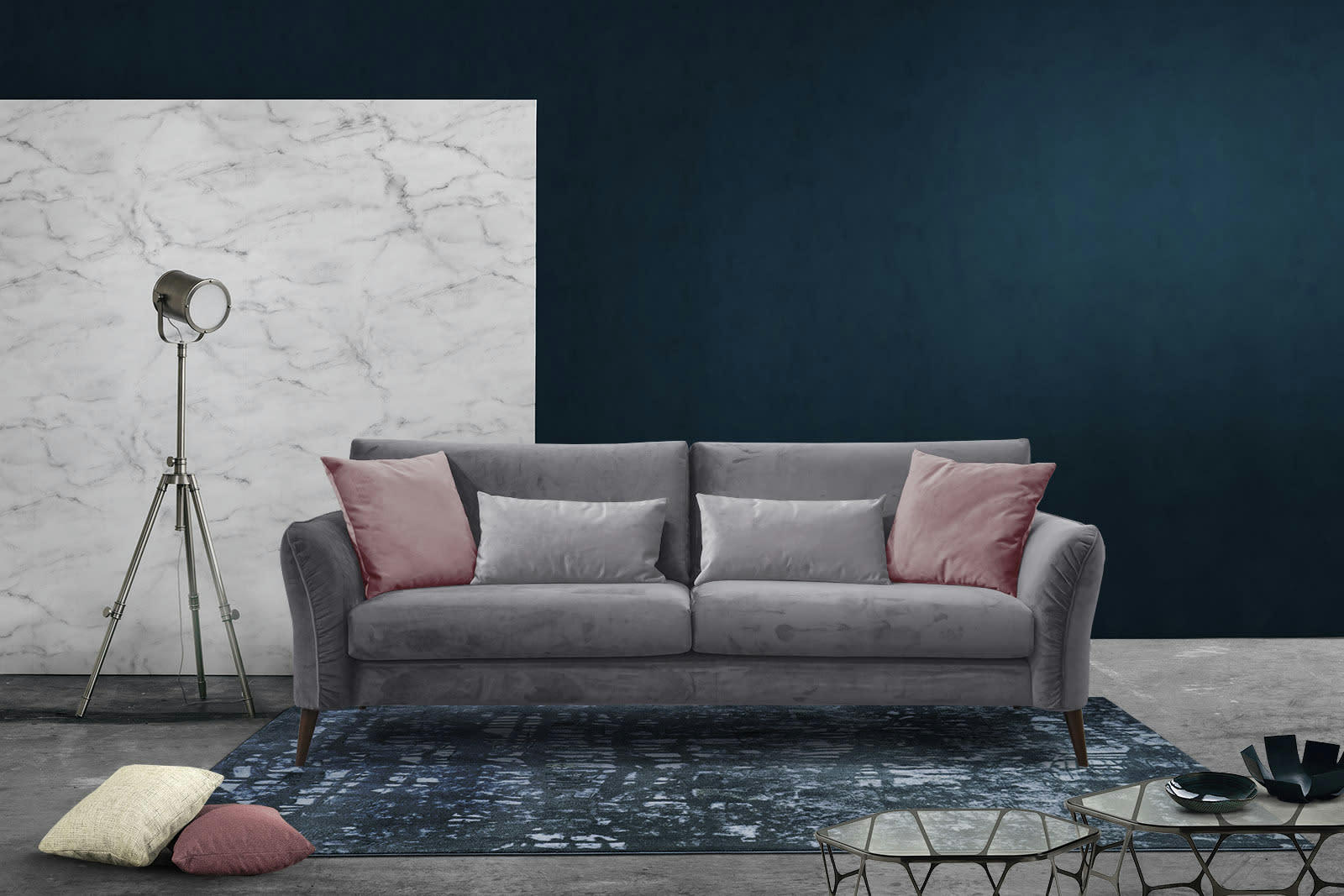 FIGARI - Canapé 3 places tissu gris mauve