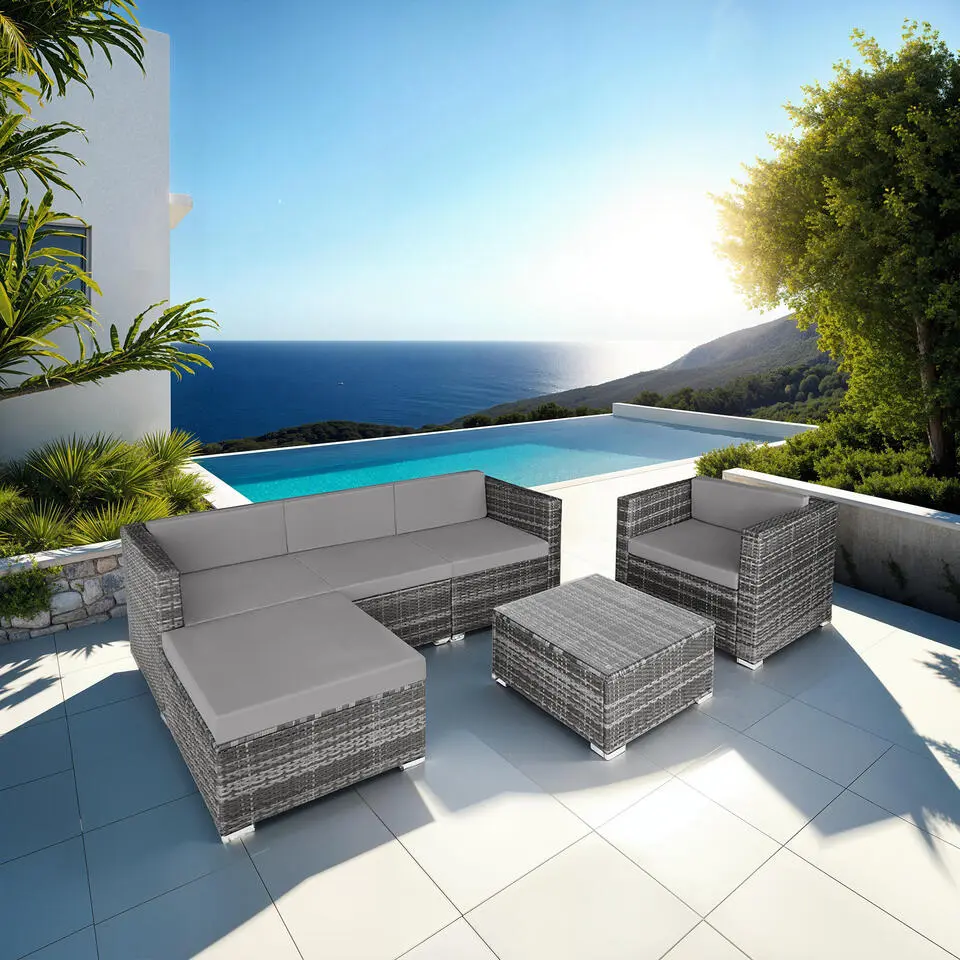 tectake - Loungeset Milaan - wicker - grijs