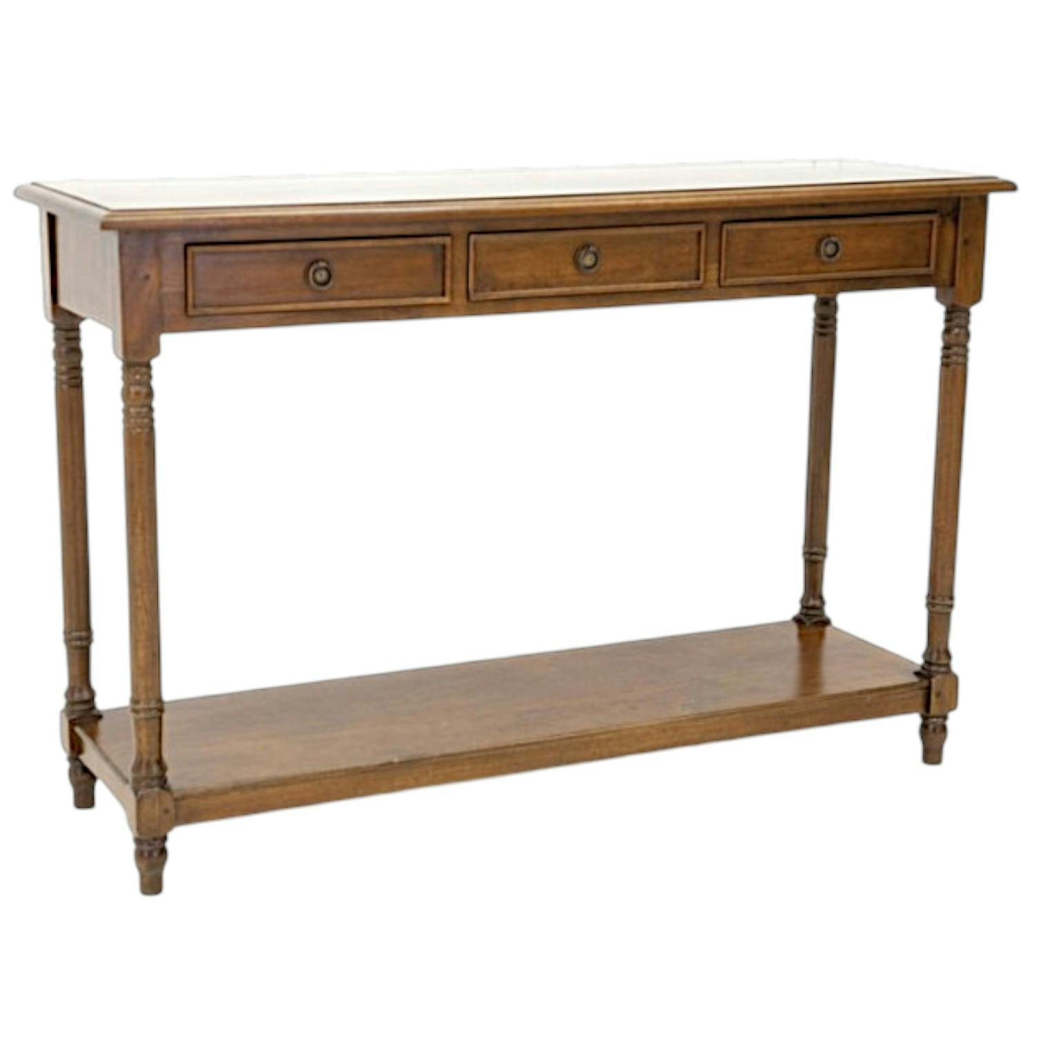 Console pieds tournés bois hévéa 3 tiroirs 120cm TRADITION