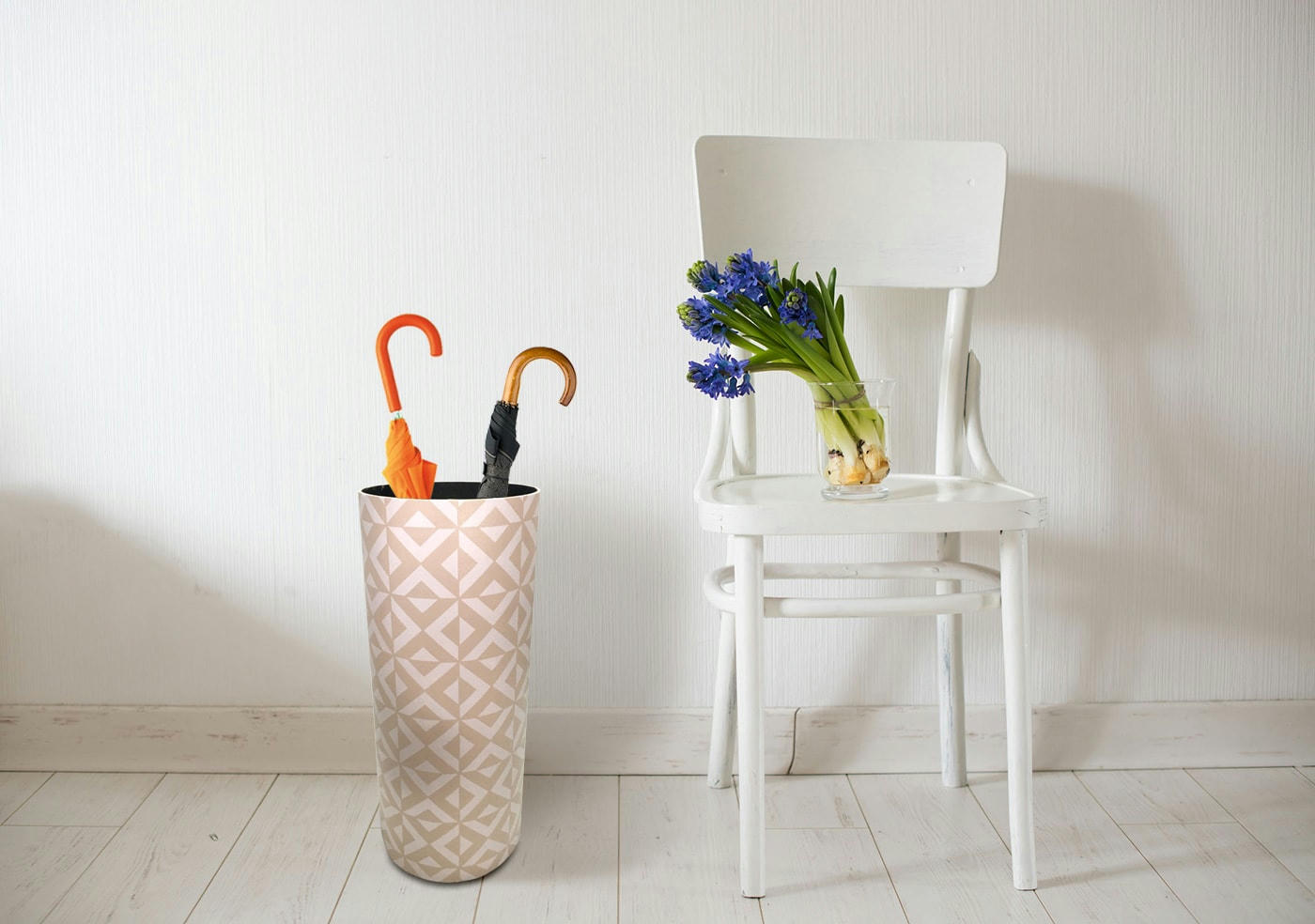 - Porte parapluie majolique rond en toile bois blanc et beige