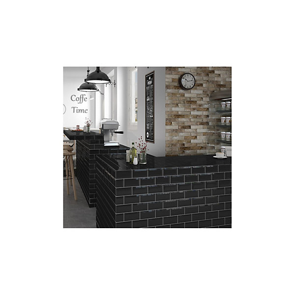 Carrelage mural faïence effet carreau METRO 30x7.5 cm Black - Brillant -- boîte de 1 m2