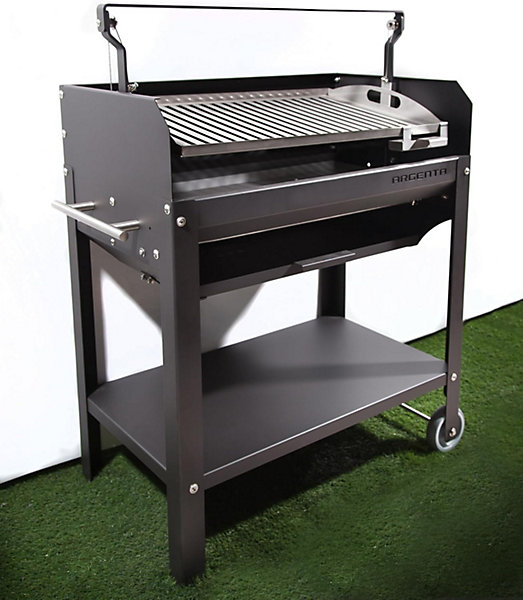 MF - Barbecue Argentin ARGENTA 70m Noir Professionnel avec Grille Réglable en Hauteur de 72 cm pour Bois ou Charbon