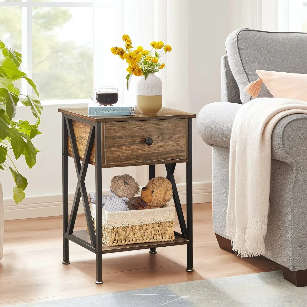 Javlergo Nightstand with 1-Drawer and Storage Shelf, End Table Bedside Table for Bedroom, Livigng room