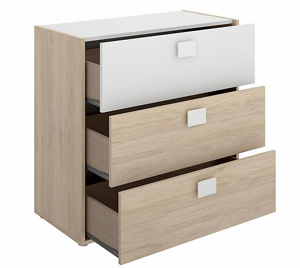Commode Meuble de rangement coloris chêne/blanc - Longueur 80 x Hauteur 81 x Profondeur 43 cm