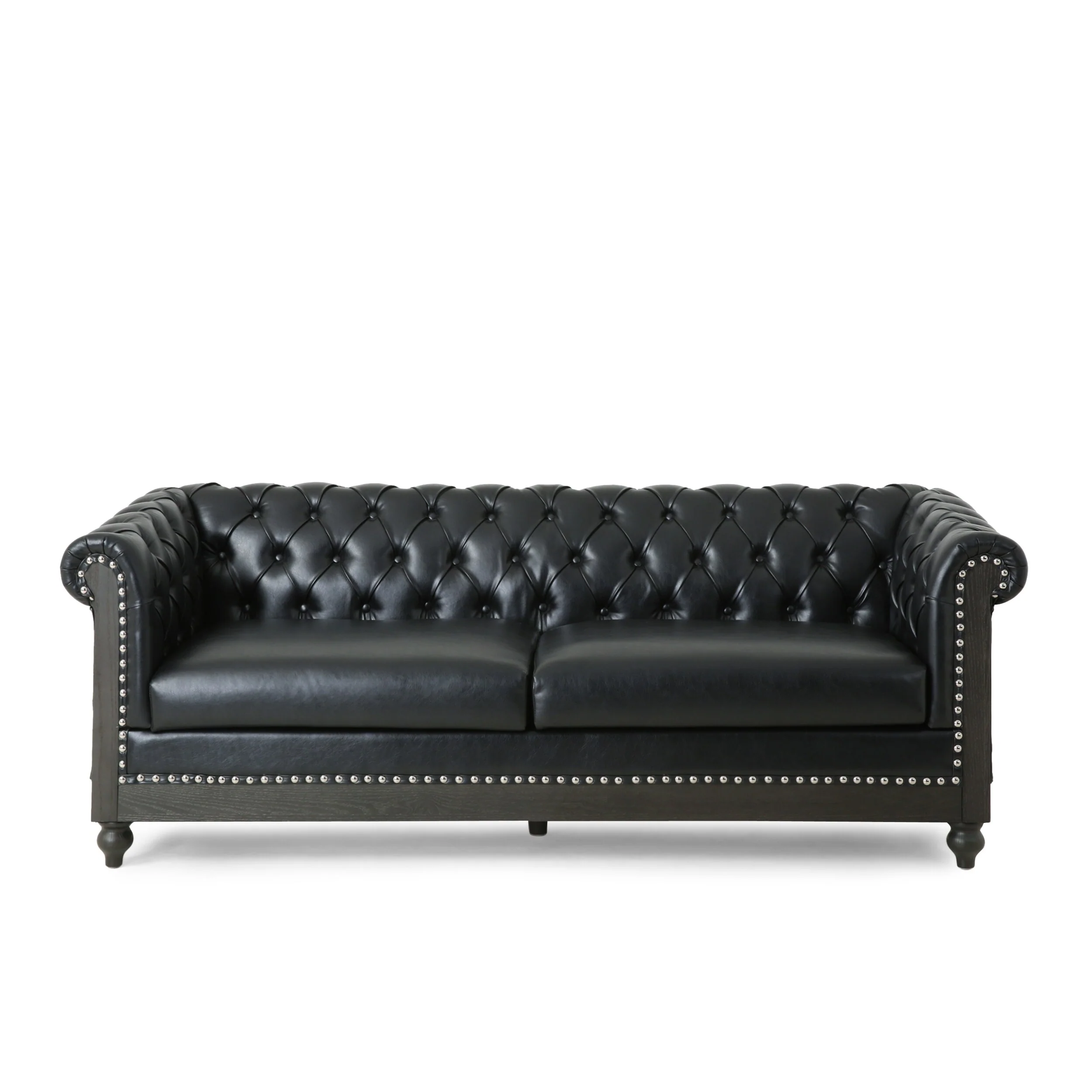 Black Chesterfield Faux Leather 3-seater Sofa with Nailheads
