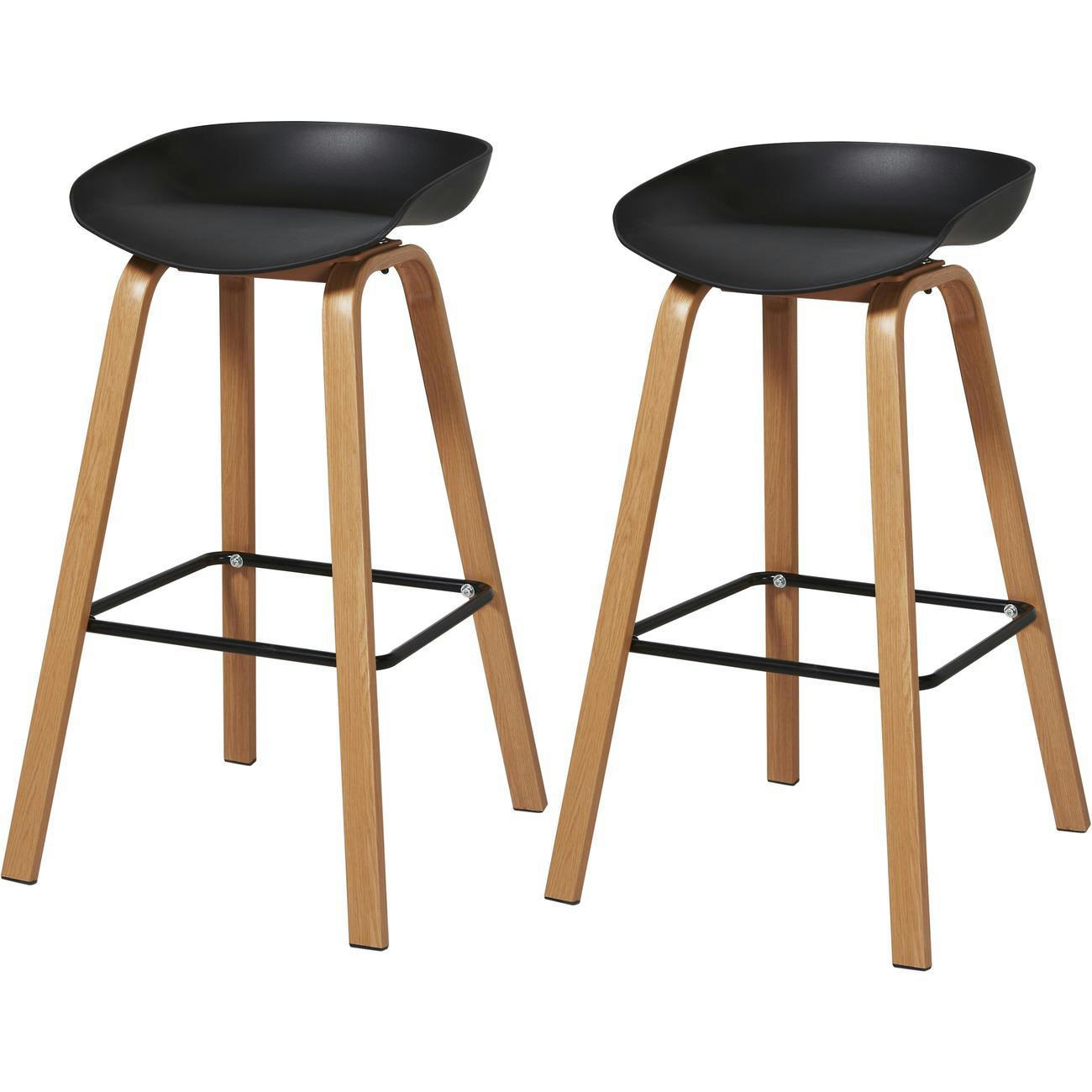 ARIANA - Tabouret de bar assise plastique dur noir - Lot de 2