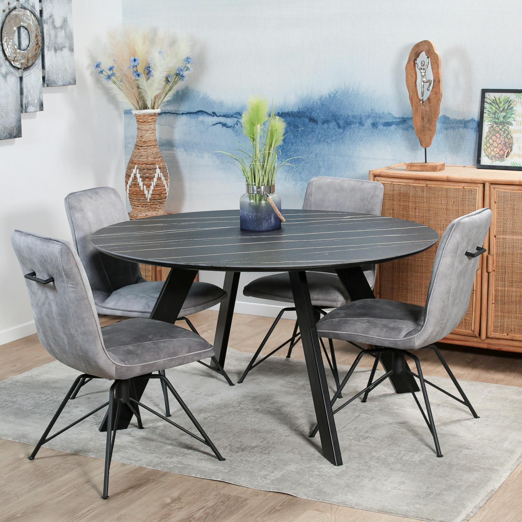 Table à manger en céramique noire mate forme ronde 140 cm BERGAME