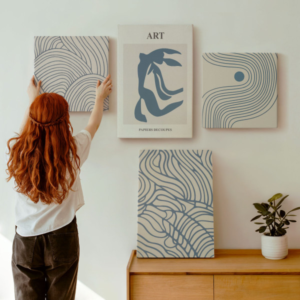Obraz canvas 4 częściowy Linie beż niebieski |40x40, 40x60| Wallfluent