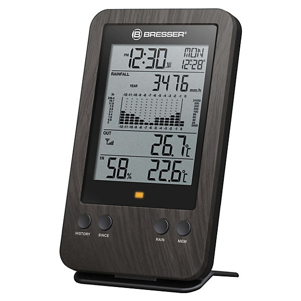 Bresser Pluviomètre Sans Fil avec Capteur Extérieur Température Hygrométrie Histogramme Horloge Radio Mesure Précise