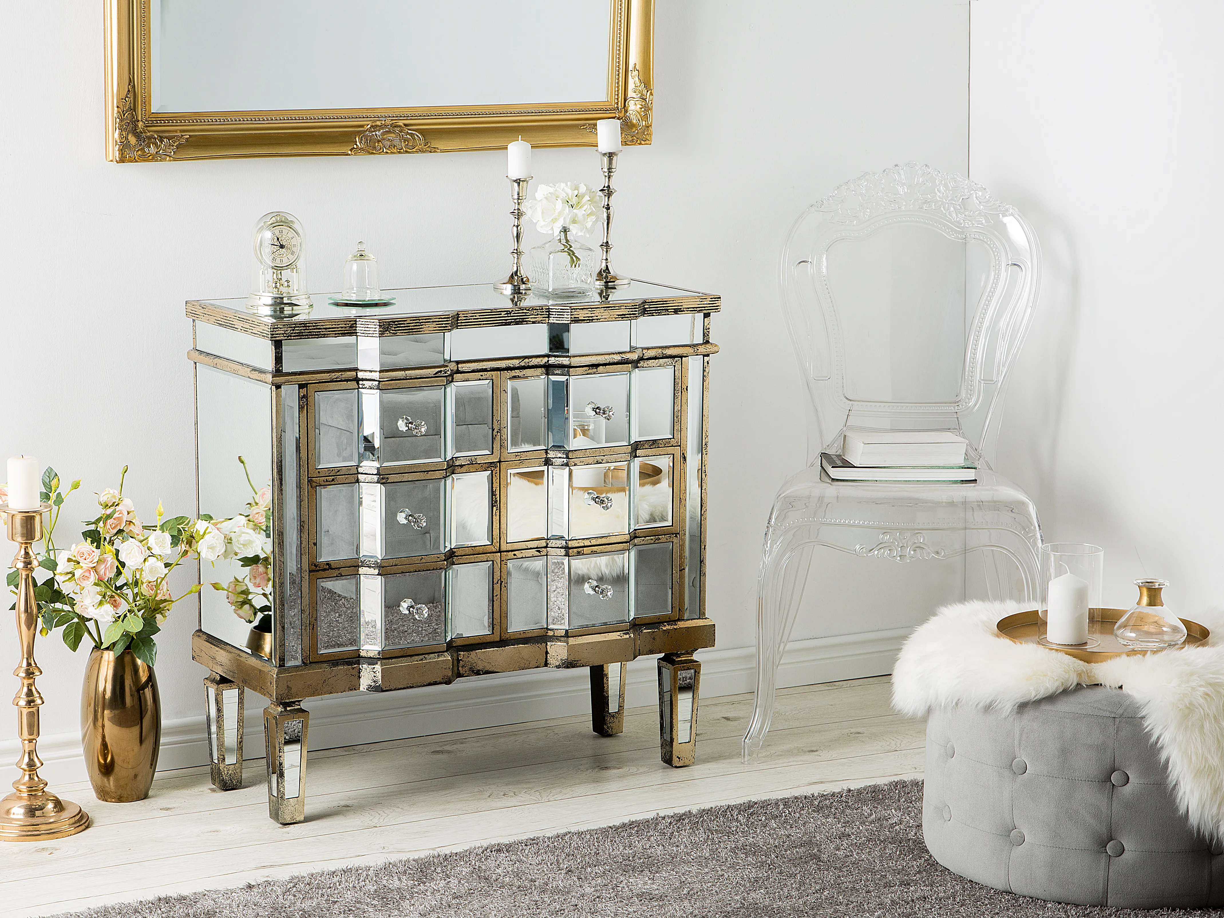 6 Drawer Chest MOZELA Mirrored Silver