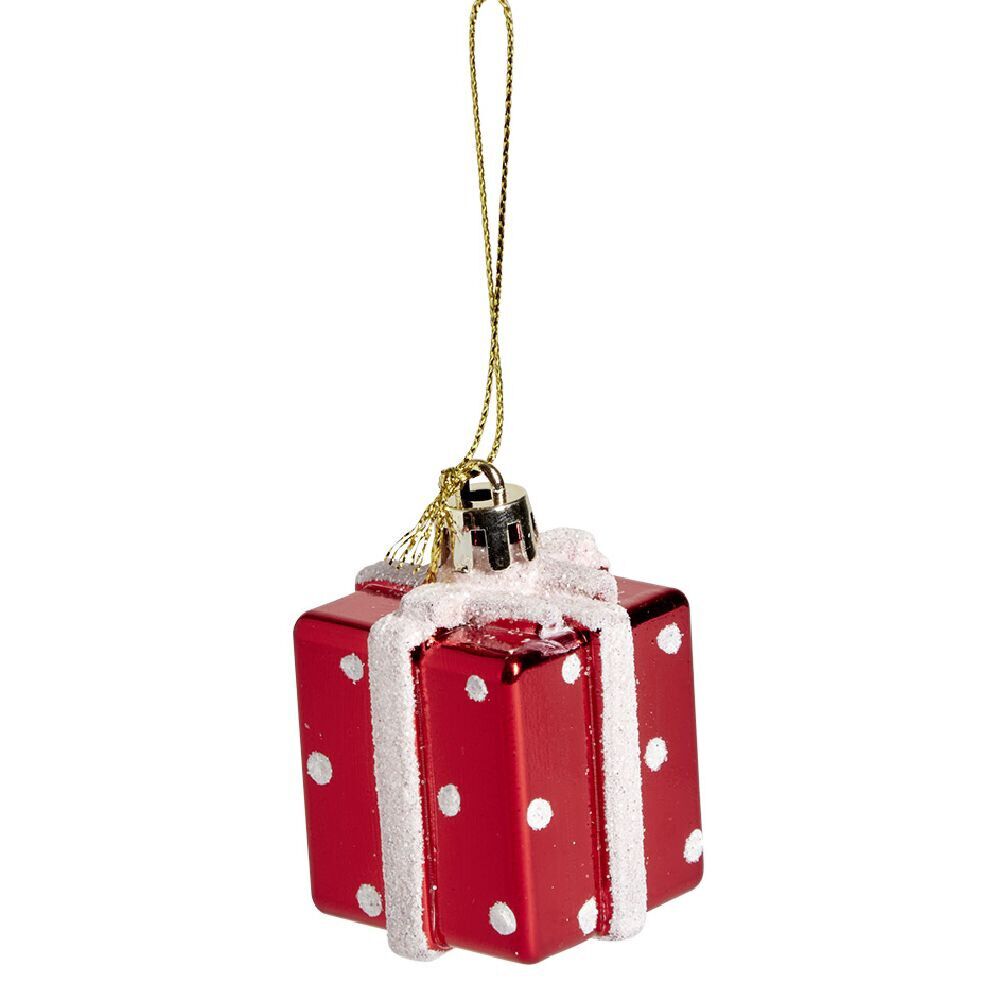 Cadeau à suspendre brillant rouge et blanc 3,5x3,5x3,5cm