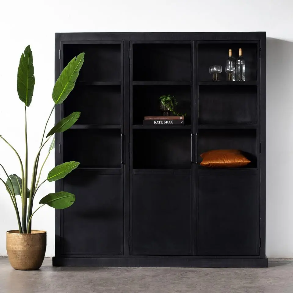 Vitrinekast James - Zwart- 3-Deurs