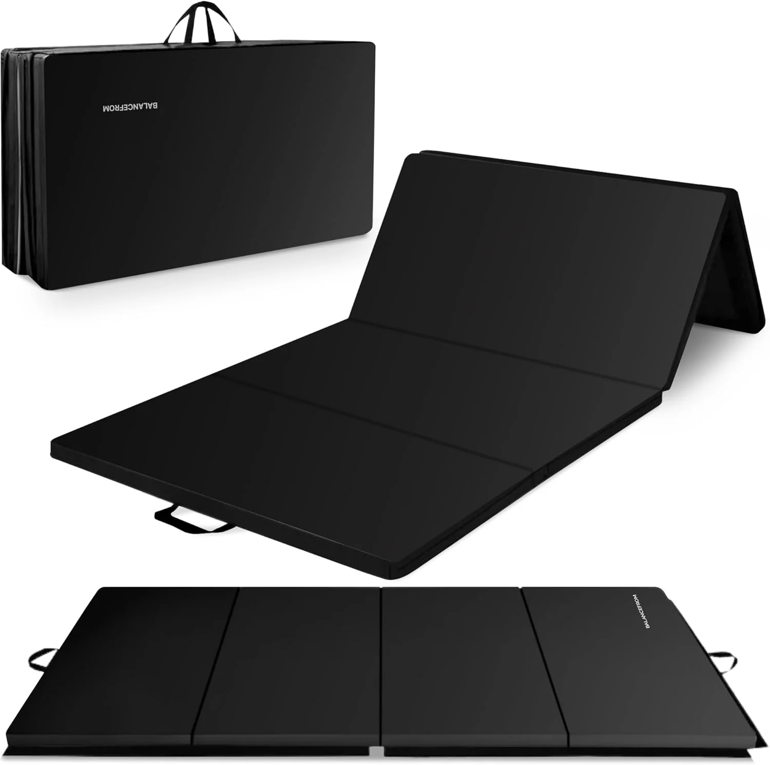 BalanceFrom Pink Folding Gymnastics Mat, Thick Portable Exercise Mat for Home Gym(Black)